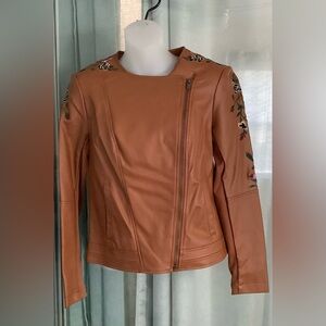 Ultra Luxe Faux leather Embroidered Moto Jacket